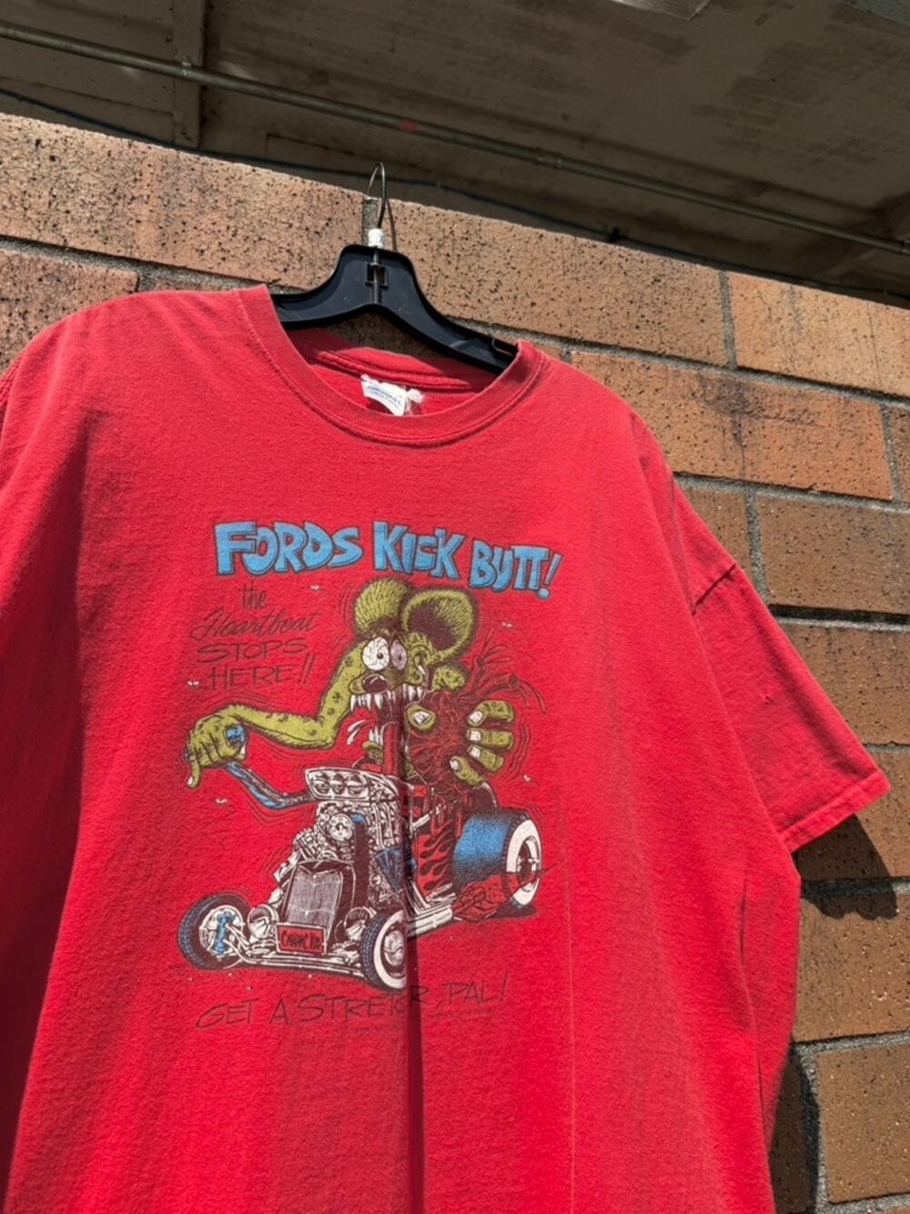 2011 Rat Fink Fords Kick Butt Y2K Vintage Hot Rod Art Tee Shirt Red Ed Roth